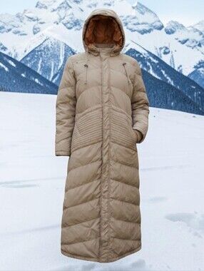 Rare Oakley Long Puffer Coat Beige Maxi Hooded Jacket Y2K Women's - Down Feather